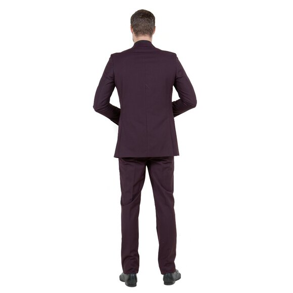Mens 2-Piece Pick Stitch Suit, Slim-Fit Plum - Picture 4 of 7